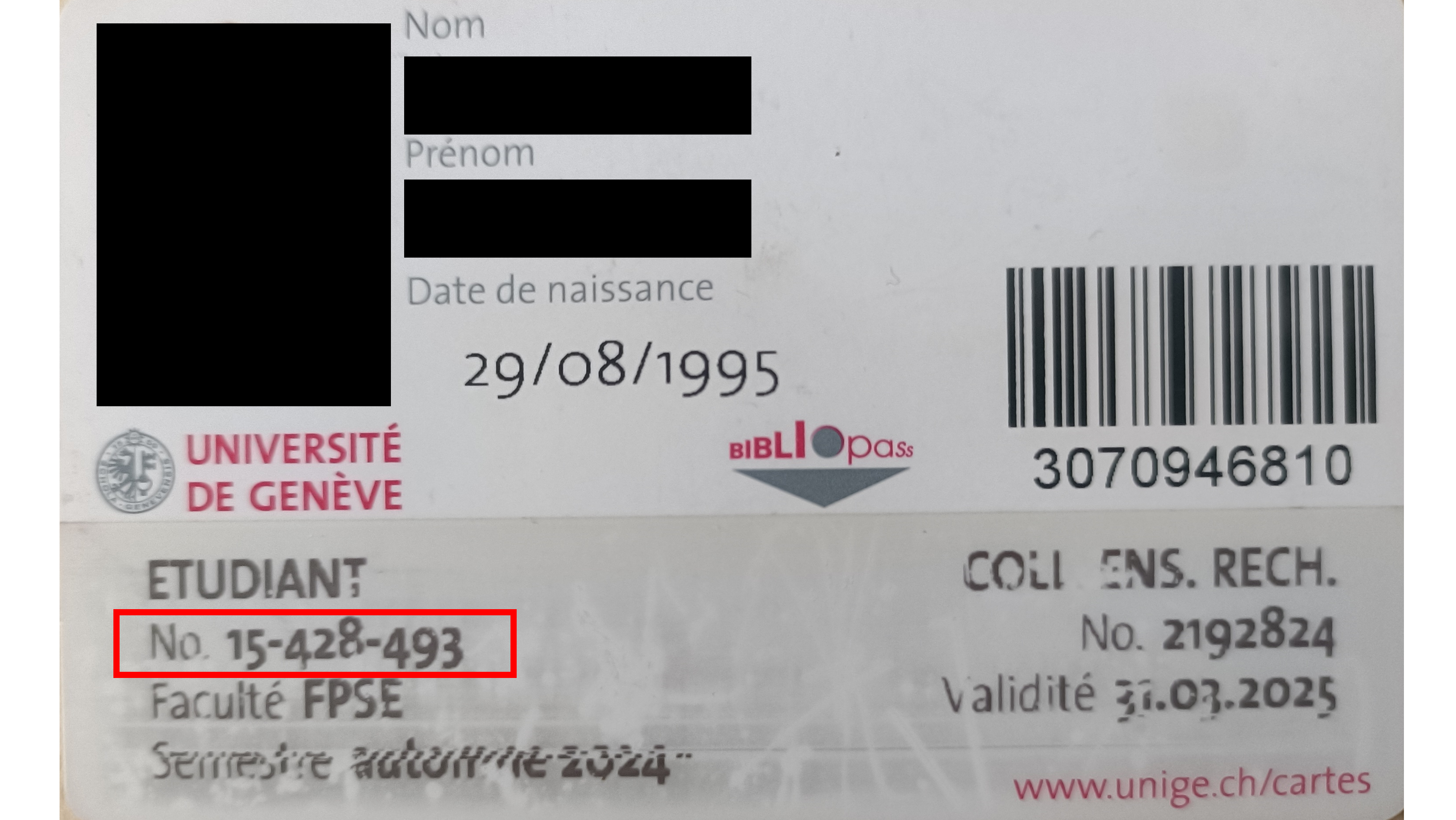 exemple de carte d'étudiant
